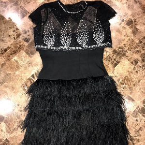 Black Feather and Lace BCBGMaxazria Karley Dress